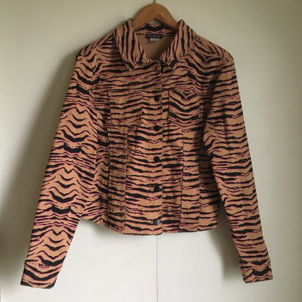 VENUS Punky Tiger Zebra Stripe Denim Jacket Neon Medium